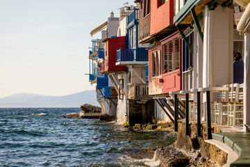 Little Venice neighborhood of Mykonos island, Greece - 711161282