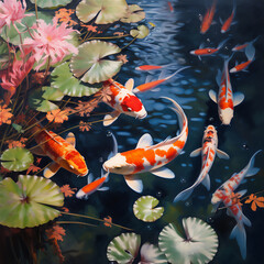 Obraz na płótnie Canvas koi fish in garden pond illustration
