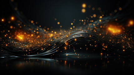Abstract technology futuristic 3d background with gold lines curved wavy sparkle. Elegant exclusive design for invitation, wallpaper, greeting, banners, brochures, advertising. Generative AI - obrazy, fototapety, plakaty