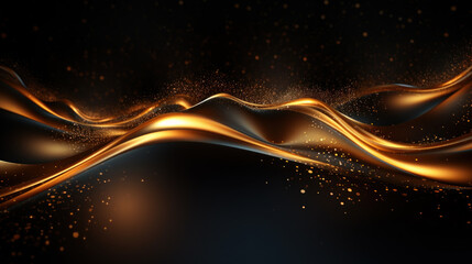 Obraz premium Abstract technology futuristic 3d background with gold lines curved wavy sparkle. Elegant exclusive design for invitation, wallpaper, greeting, banners, brochures, advertising. Generative AI