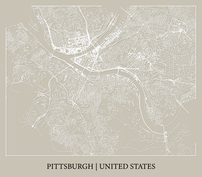 Pittsburgh (Pennsylvania, United States) street map outline for poster, paper cutting.