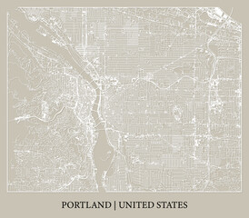 Portland (Oregon, United States) street map outline for poster, paper cutting.