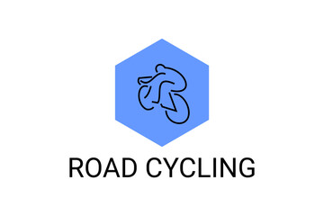 Road Cycling sport vector line icon. sportman with Road Cycling's bike. sign. sport pictogram illustration