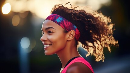 Detailed shot of a workout headband made from sweatwicking fabric to keep hair and sweat out of the face during intense exercises. - obrazy, fototapety, plakaty