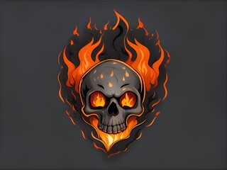 skull with fire flame on dark background