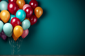 Generative AI Image of Colorful Balloons with Blank Space on Blue Background