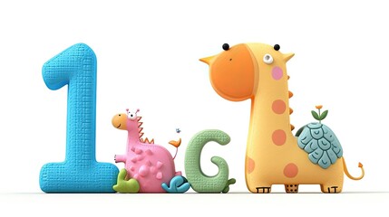 Obraz premium animals cartoon with 1 number