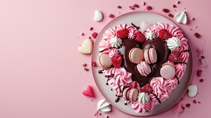 Chocolate Cake Shape Heart with Macaroons