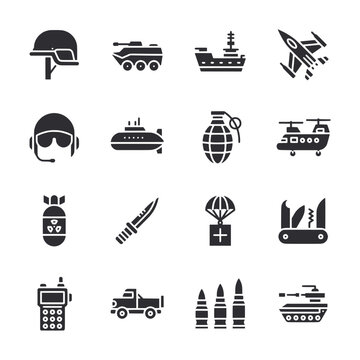 Set of Military element icon for web app simple silhouettes flat design
