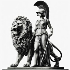 Female Woman Knight Statue with Lion