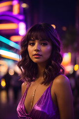 Close Up Portrait of a Young Woman Out on the Street in the Late Evening Generative AI