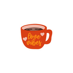 Valentines day element design. Valentine flat symbol- coffee cup. Holiday of love in cute style. Stock vector illustration
