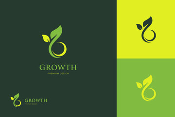 growing leaf logo icon design, circle Earth with plant graphic element, symbol, sign for green Earth Day, nature globe and greening earth logo template - obrazy, fototapety, plakaty