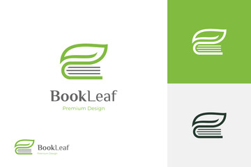 Education Logo with book leaf icon design graphic symbol and creative nature design illustration concept