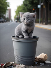 Cute stray kitten on the street, sweet cat.