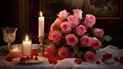 Obraz na płótnie Canvas flowers valentine roses background illustration red pink, bouquet petals, beauty gift flowers valentine roses background