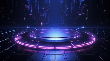 modern futuristic neon abstract background. Large object in the center. Dark scene with neon light.
