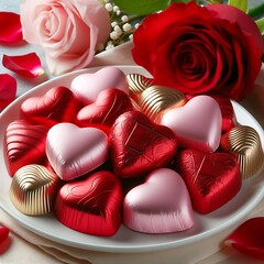 Heart-shaped chocolates, beautiful colors, Valentine's Day gift