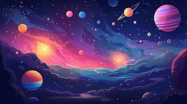 universe background cartoon space planets in cosmos