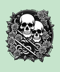 Skull and roses. Vector illustration for tattoo or t-shirt design