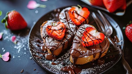 Strawberry Chocolate Toast Heart Shape