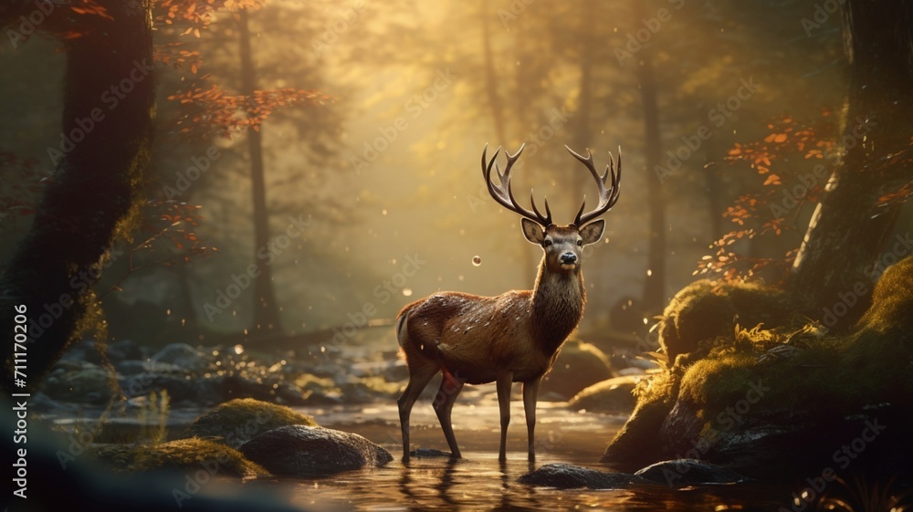 Poster majestic cheetah in a dreamlike forest setting - ai-generative