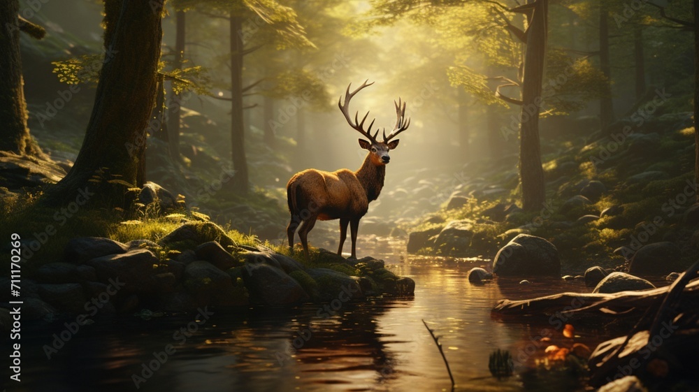 Poster majestic cheetah in a dreamlike forest setting - ai-generative