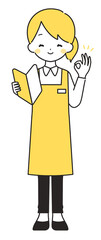 黄色｜初心者マークを持つ女性店員｜OKサイン