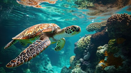 Fototapeta premium Sea Turtles Underwater Swimming
