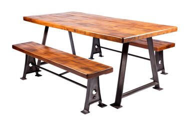 Unique Industrial Table with Bench on Transparent Background