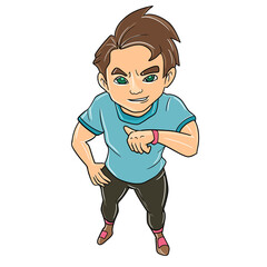 A determined cartoon boy gazes upward, his earnest face reflecting resilience. Eyes fixed on the sky, he embodies determination and courage, ready to conquer challenges with unwavering resolve.