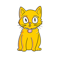 In an adorable cartoon illustration, a ginger cat sits with charm, its animated eyes fixed forward. Playful and endearing, the feline exudes a delightful presence in a whimsical sitting pose.