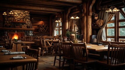 rustic wooden restaurant background illustration vintage cozy, natural ambiance, dining cuisine rustic wooden restaurant background