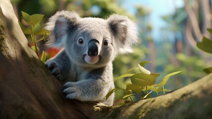 Fototapeta premium Curious Koala Bear Emerging from Eucalyptus Hideaway - AI-Generative