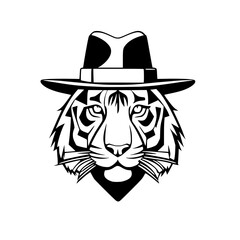 Tiger With a Hat Logo SVG Black and White Illustration Art Generative AI.