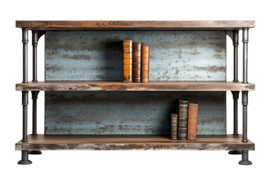 Wood and Metal Bookshelf on Transparent Background