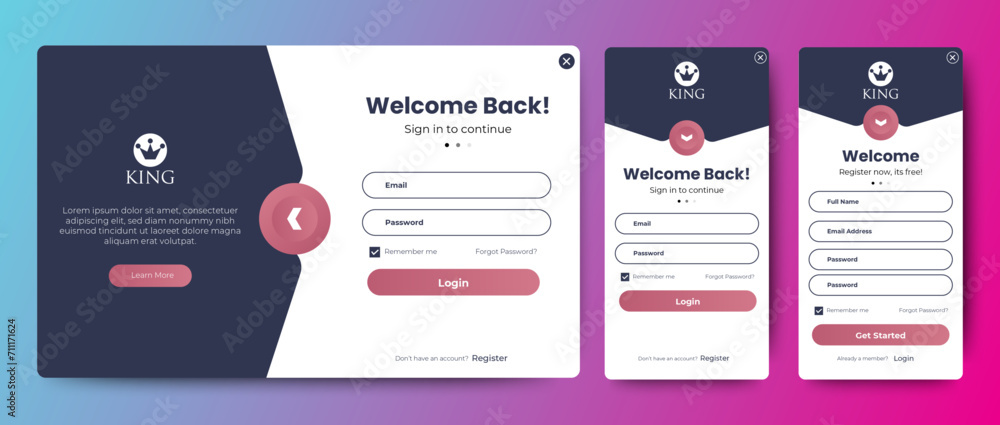 Poster sign up and sign in forms page template. black and red. user-friendly design materials. vector