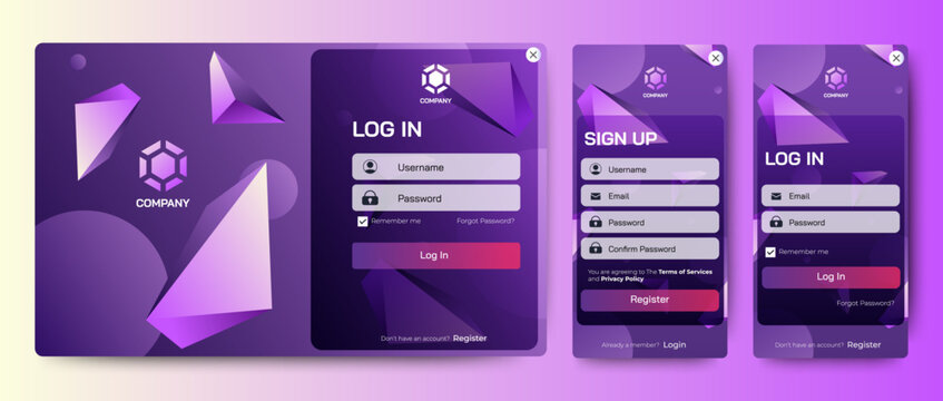 Modern Login form template with green color background. Mobile Registration and login forms page. Professional web design, full set of elements. User-friendly design materials.