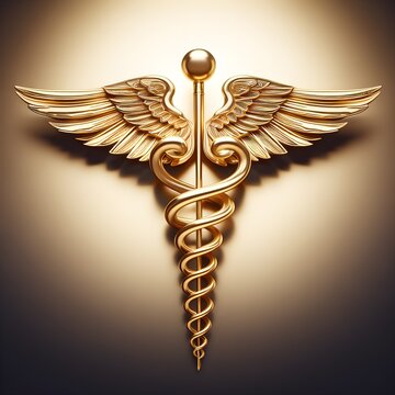 golden caduceus medical symbol