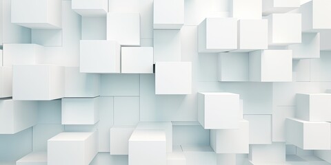 Intriguing and dynamic abstract composition featuring a clean array of white cubes or squares artfull - obrazy, fototapety, plakaty