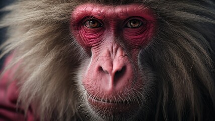 Close-up Portrait of a Thoughtful Chacma Baboon Gazing into the Distance - AI-Generative