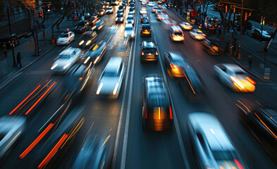 Blurred Traffic Jam, A Lot Of Cars Are Stuck In Traffic: AI Generated Image - obrazy, fototapety, plakaty