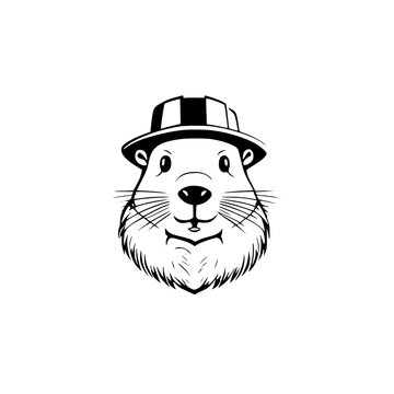 Beaver With a Hat Logo SVG Black and White Illustration Art Generative AI.