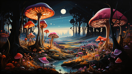 Psychedelic Mushrooms in Art - obrazy, fototapety, plakaty