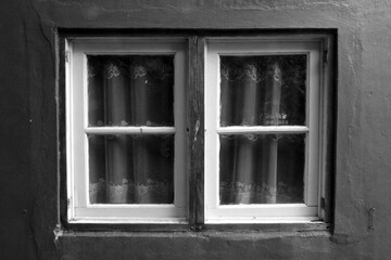 Black and white old wooden window