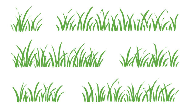 Grass doodle ink brush sketch set. Hand drawn vector grass field grunge texture brush background. Doodle herb, organic pattern elements. Vector illustration