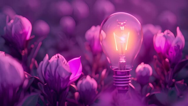 Light Bulb Illuminating Purple Flowers in a Mesmerizing Display