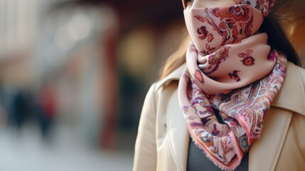 Closeup of a fashionable scarf with builtin sensors that can measure air quality and alert wearers to potential pollutants.