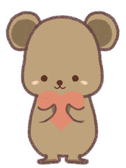 ピンクのハートを持つナキウサギのイラスト