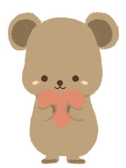 ピンクのハートを持つナキウサギのイラスト